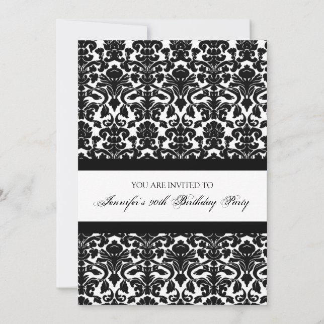 Black Damask 90th Birthday Party Invitations (Front)