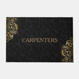 Black Damask And Gold Floral Lace Doormat