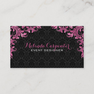Black Damask And Maroon Red Floral Lace Business Card