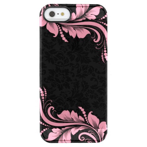 Black Damask And Pink Floral Lace Clear iPhone SE55s Case