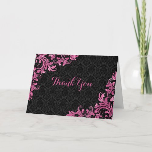 Black Damask And Pink Swirls_ Thank You