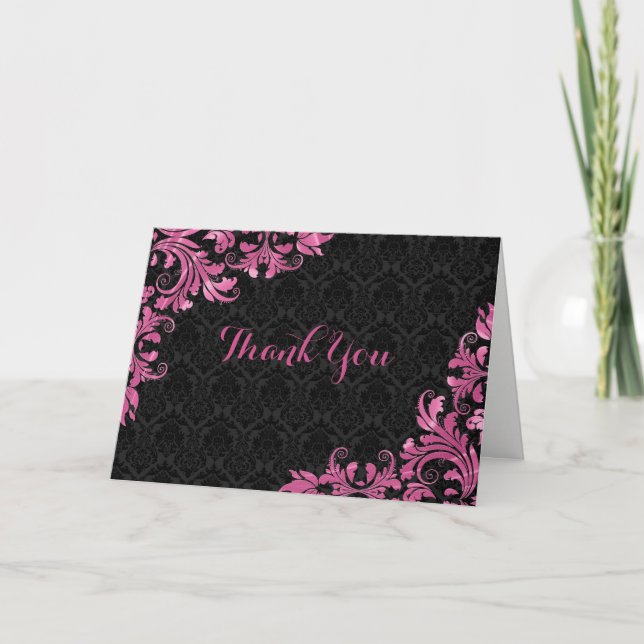 Black Damask And Pink Swirls- Thank You (Front)