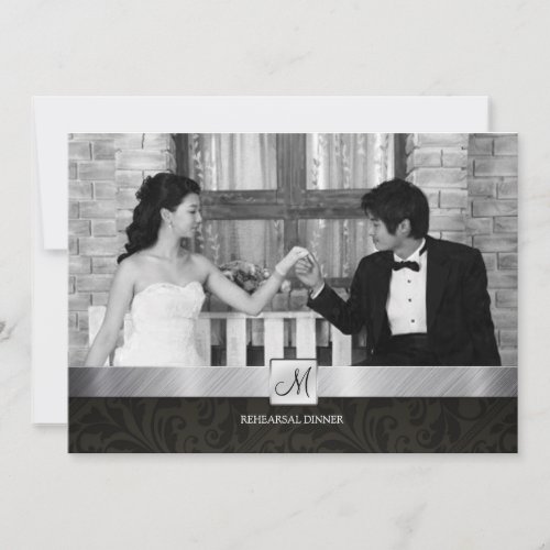 Black Damask and Silver Modern Rehearsal Dinner Custom Invitation