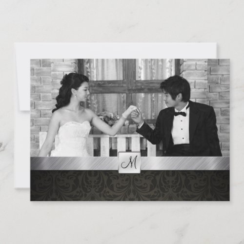 Black Damask and Silver Modern Wedding Invites