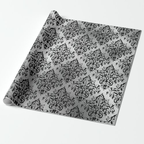 Black Damask and Silver Wrapping Paper