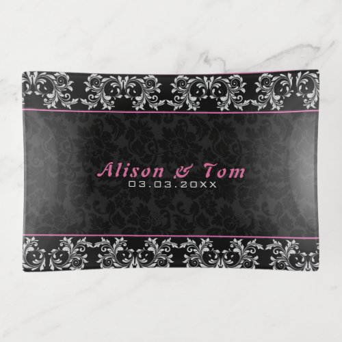 Black Damask And White Lace_ Save The Date Trinket Tray