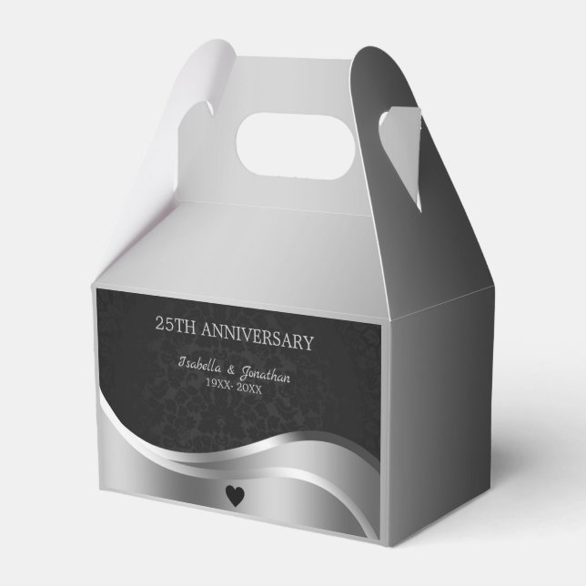 Black Damask Anniversary Favor Boxes (Front Side)