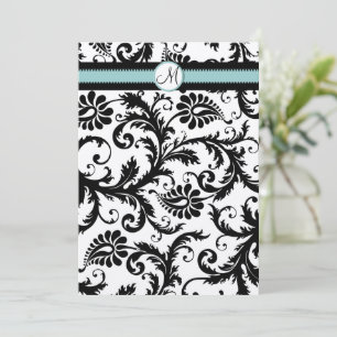 Black Damask Aqua Blue Teal Wedding Invitations
