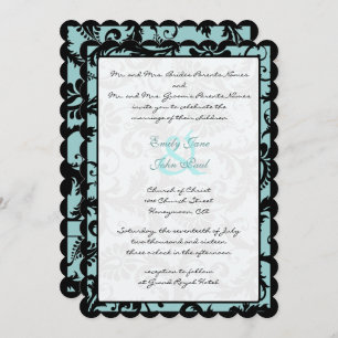Black Damask Aqua Blue Wedding Invitation