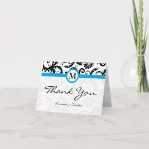 Black Damask Aqua Borders Thank You Card