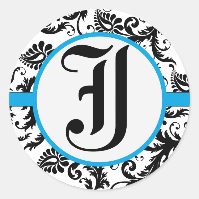 Black Damask Aquamarine Trim Wedding Seal (Front)