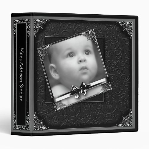 Black Damask Baby Photo Album Binder