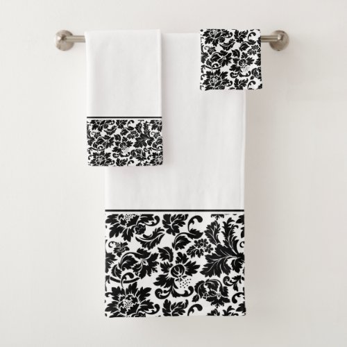 Black Damask Bath Towel Set