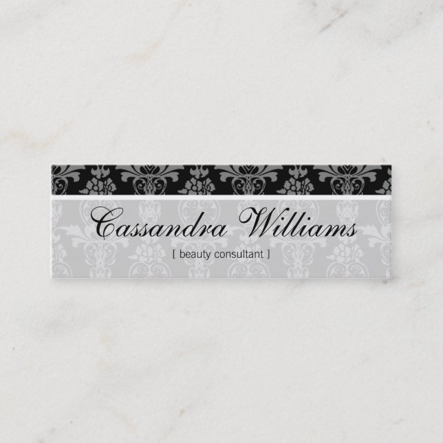 Black Damask Beauty Micro Mini Business Cards (Front)