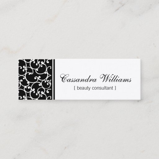 Customizable Black Damask Beauty Micro Mini Business Cards