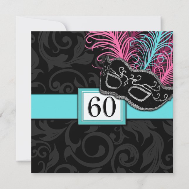 Black Damask Birthday Masquerade Invitations (Front)