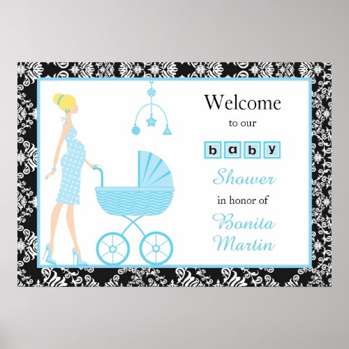 Black Damask Blond Expecting Girl Baby Shower Pos Poster