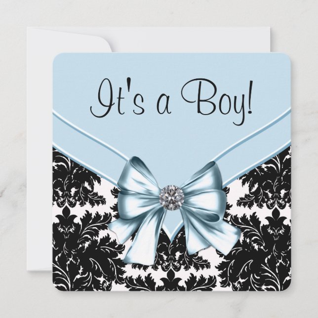 Black Damask Blue and Black Baby Shower Invitation (Front)
