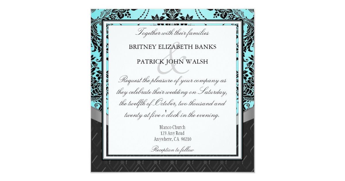 Black Damask Blue Wedding Invitations | Zazzle