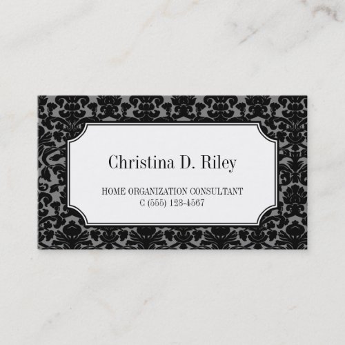 Black damask border frame consultant professional business card