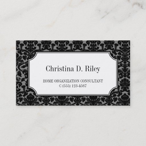 Customizable Black damask border frame consultant professional business card