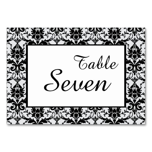 Black Damask Border Wedding Table Number (Front)
