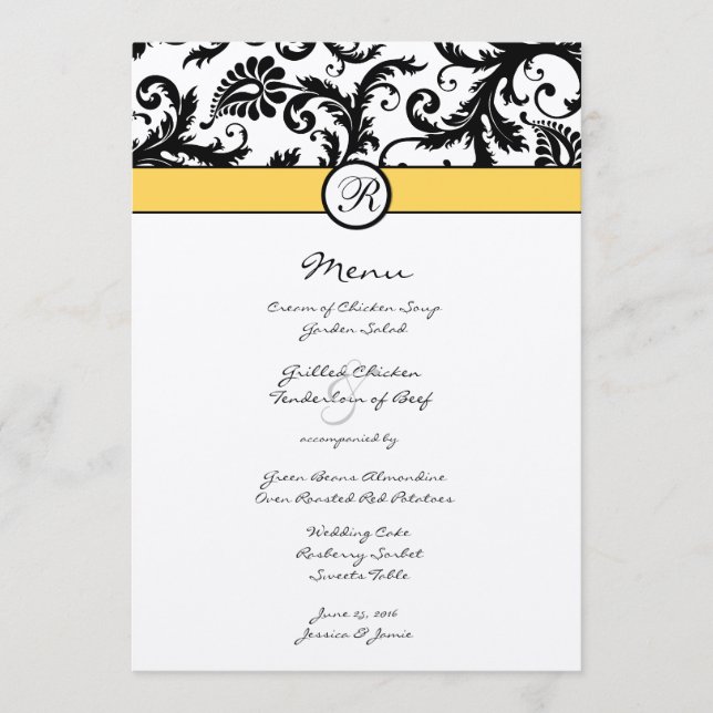 Black Damask Borders Wedding Invitation (Front)