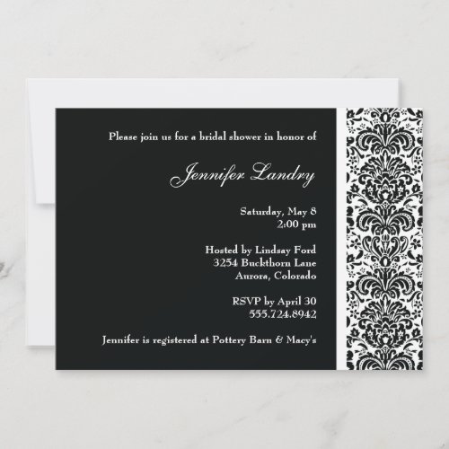 Black Damask Bridal Shower Invitation