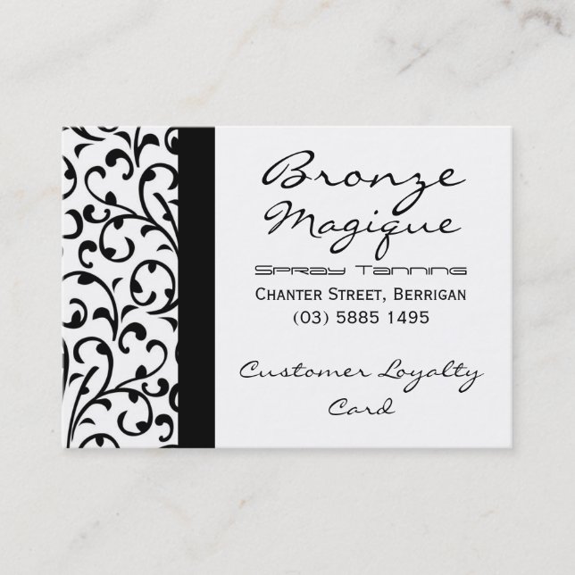 Black Damask Business Customer Loyalty Card (Front)