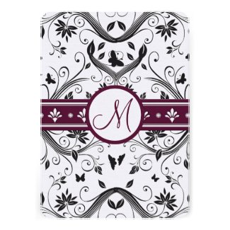 Black Damask Butterfly Swirls Plum Wedding Invites