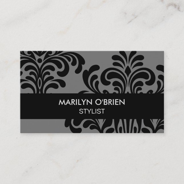 Black Damask Chic Business Card (Front)