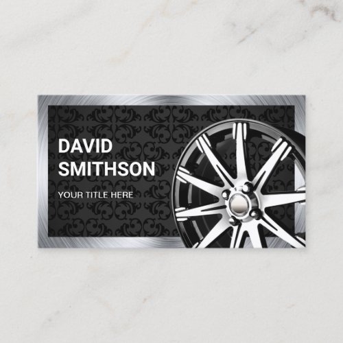 Black Damask Chrome Car Alloy Wheel Rim Mechanic Business Card