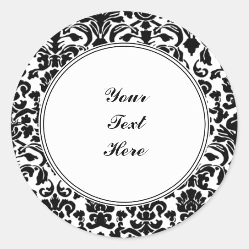 Black damask classic round sticker