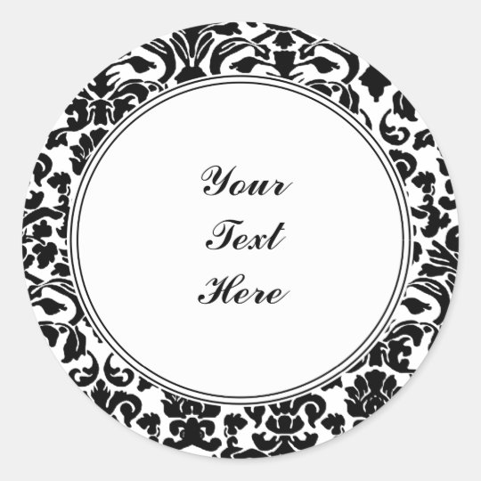 Black damask classic round sticker