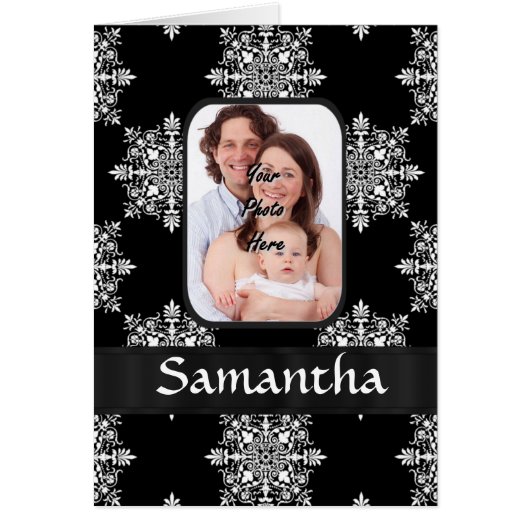 Black damask custom photo cards (Front)