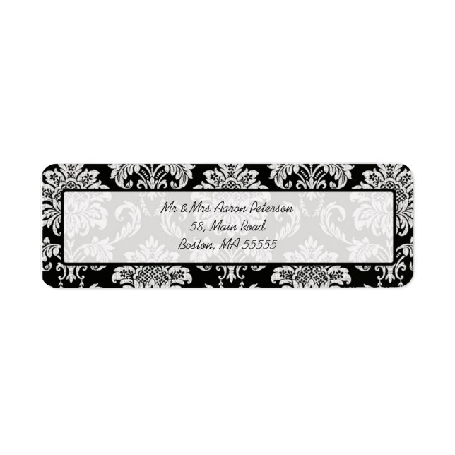 Black Damask Customizable Address Labels (Front)