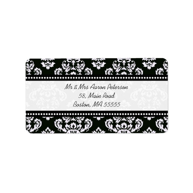 Black Damask Customizable Address Labels (Front)