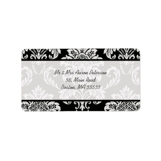 Black Damask Customizable Address Labels (Front)