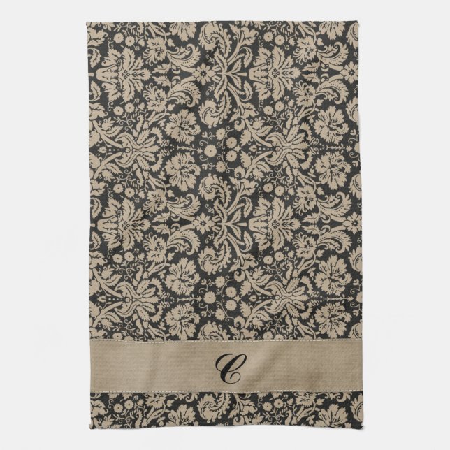Black Damask Dark Pattern Strip Towel (Vertical)