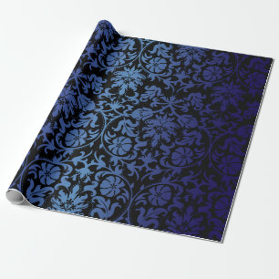 Black Damask Design Dark Blue Wrapping Paper