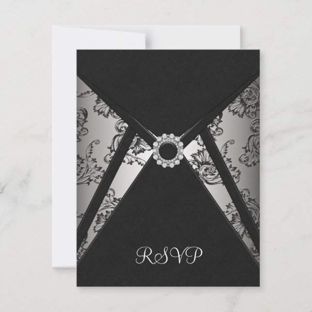 Black Damask Elegant RSVP Card (Front)