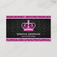 Black Damask Faux Hot Pink Glitter Royal Crown Business Card at Zazzle