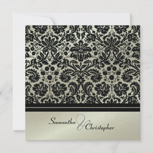 Black Damask/faux silver wedding invitations
