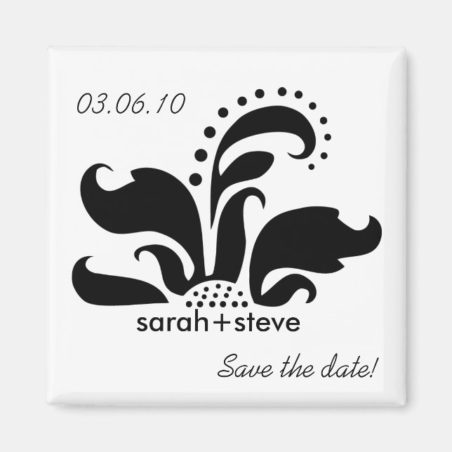 Black Damask Flower Save the Date Magnet (Front)