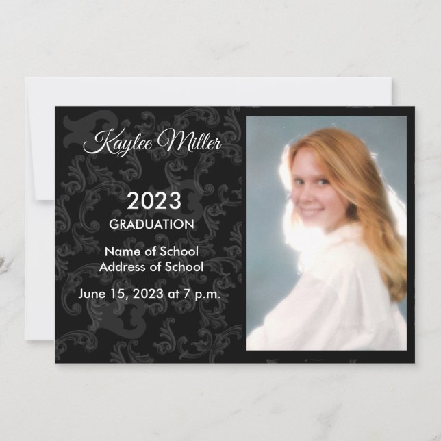 Black Damask Formal Graduation Announcement (Front)