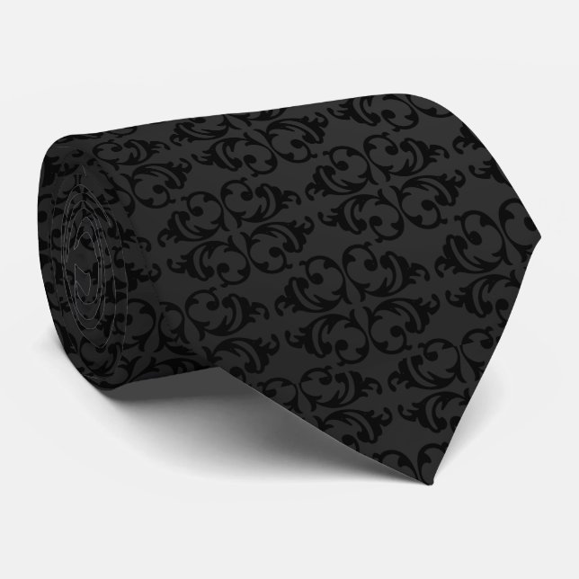 Black Damask Formal Groomsmen Neck Tie (Rolled)