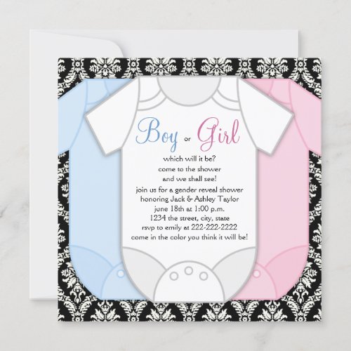 Black Damask Gender Reveal Invitation