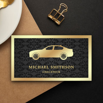 Black Damask Gold Car Professional Chauffeur Business Card by ShabzDesigns at Zazzle