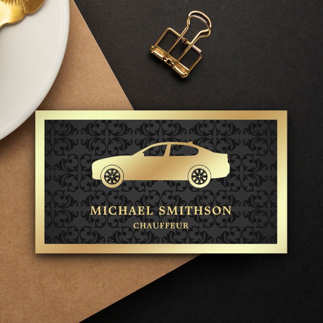 Black Damask Gold Car Professional Chauffeur Business Card (Creator Uploaded)