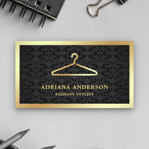 Black Damask Gold Clothes Hanger Fashion Stylist Business Card